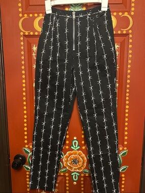 Current Mood Black Pants with White Barbed-Wire Print